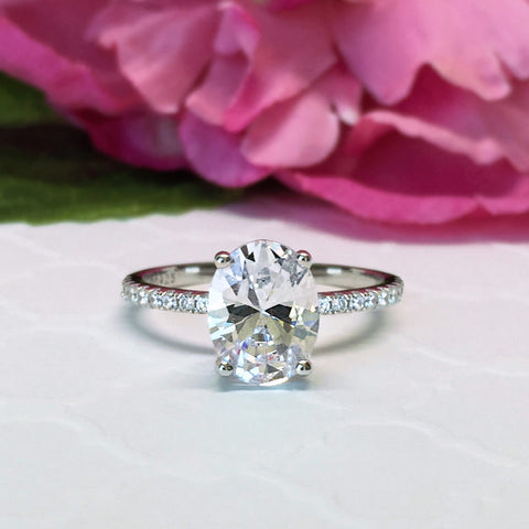 3 ct 4 Prong Solitaire Ring - 10k Solid White Gold, 30% Final Sale, Sz 4-6.5