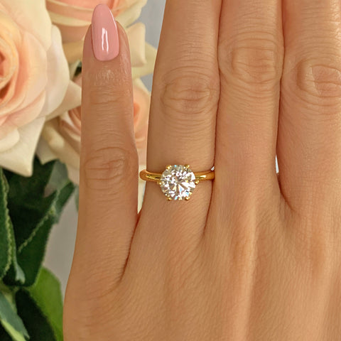 3 ct 6 Prong V Style Solitaire Engagement Ring - 10K Solid Yellow Gold 8