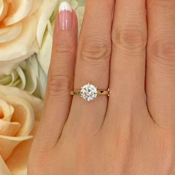3 ct 6 Prong V Style Solitaire Engagement Ring - 10K Solid Yellow Gold 8